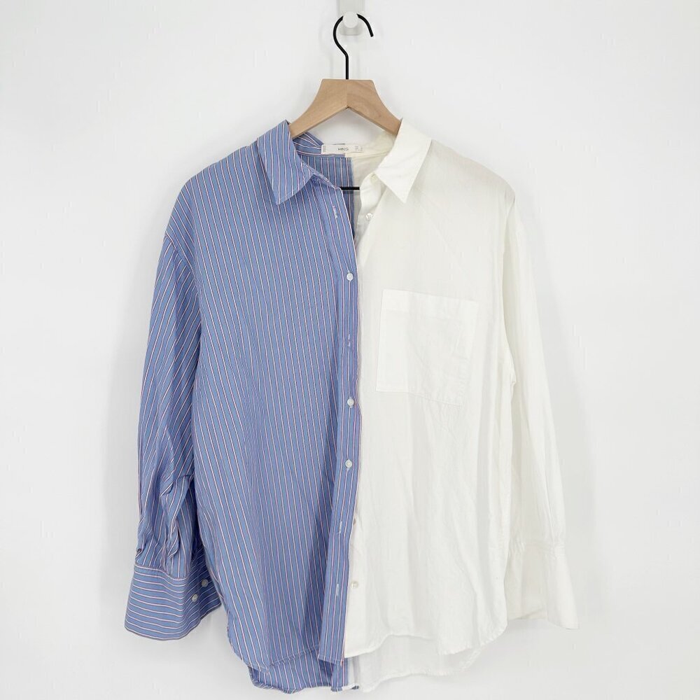 Mango Mng Pinstripe Color Block Oversized Shirt B… - image 4
